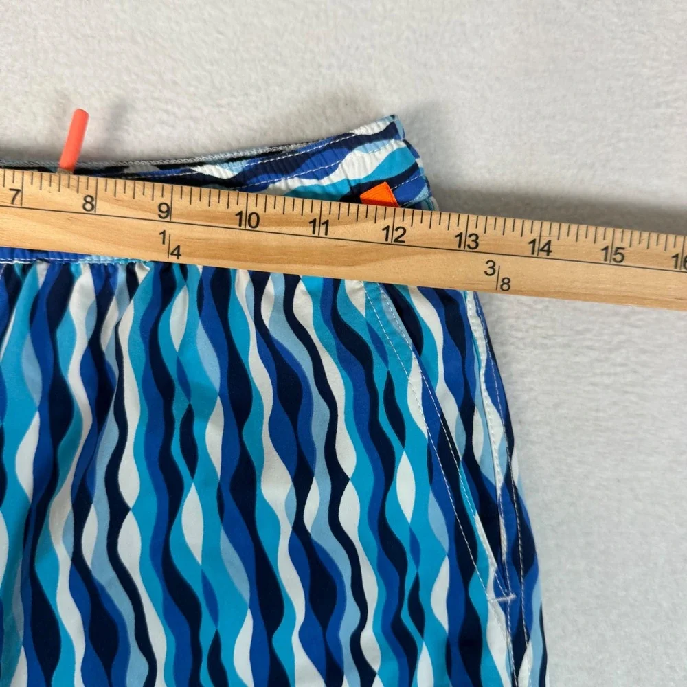 Psycho Bunny Swim Trunks Boys 10/12 Blue White Wavy Pattern Coastal Beach Shorts